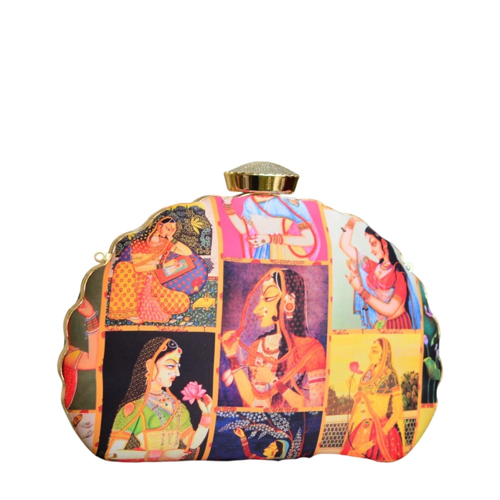 Indian Ethnic Designer Multicolor Clutch with Maharani Portrait