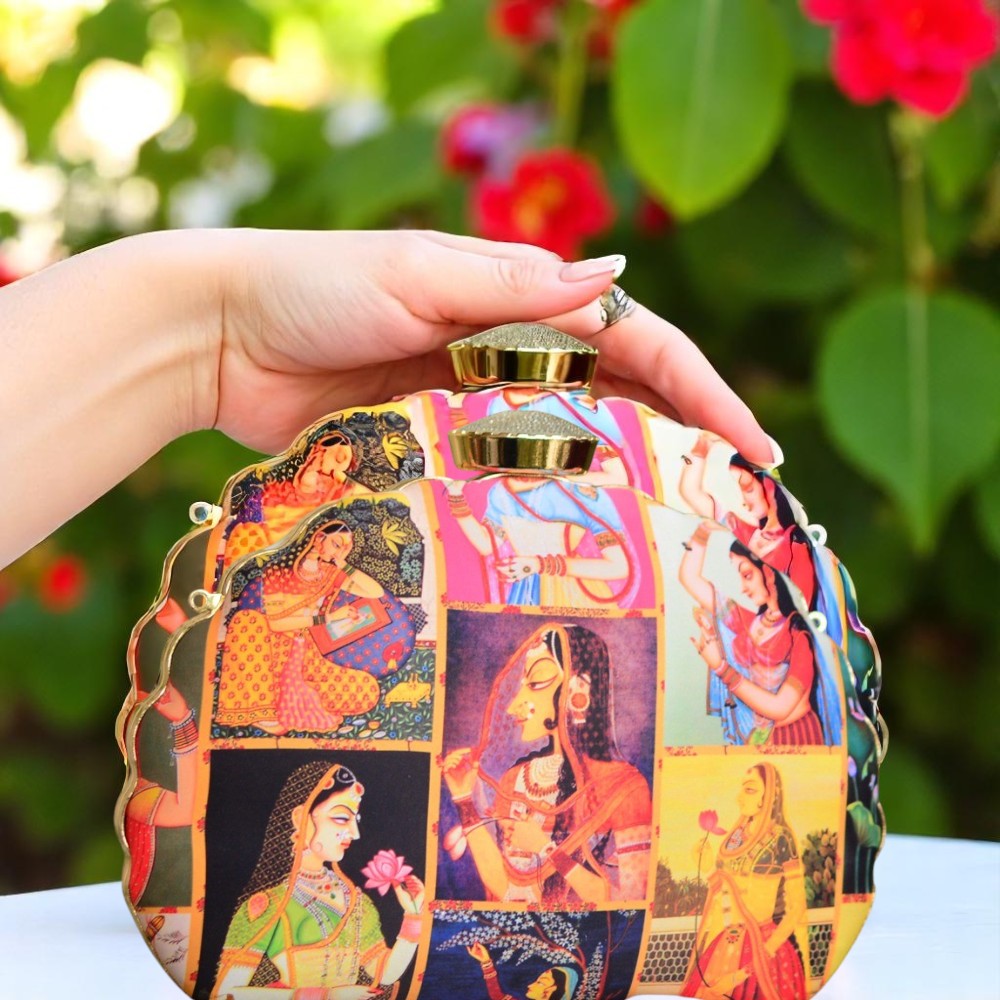 Indian Ethnic Designer Multicolor Clutch with Maharani Portrait