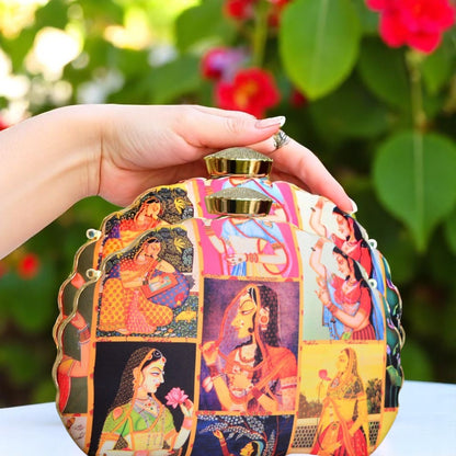 Indian Ethnic Designer Multicolor Clutch with Maharani Portrait