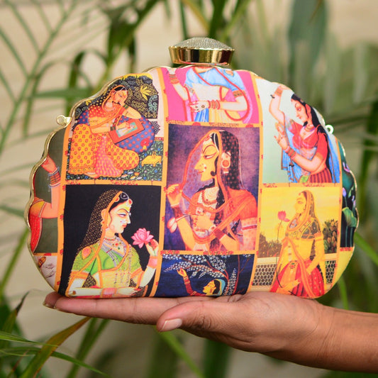 Indian Ethnic Designer Multicolor Clutch with Maharani Portrait