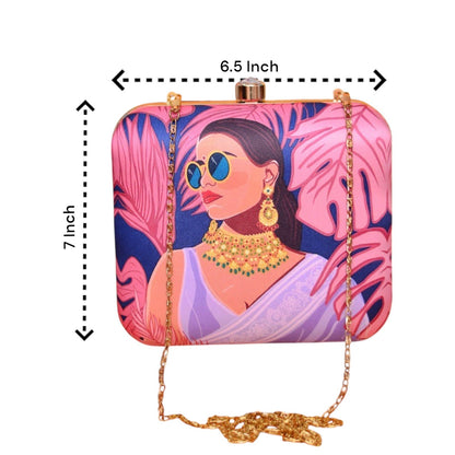 Indian Ethnic Designer Lavender Clutch with Women Portrait Wearing Sunglasses