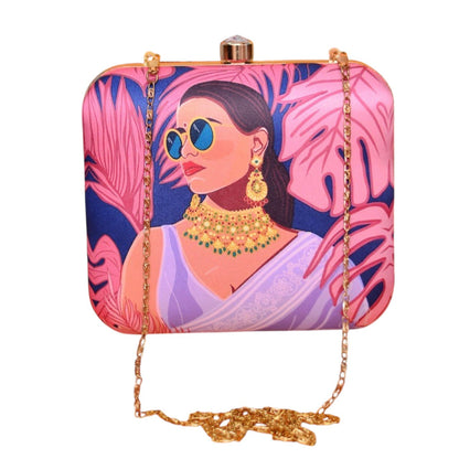 Indian Ethnic Designer Lavender Clutch with Women Portrait Wearing Sunglasses