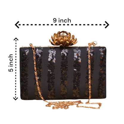 Indian Ethnic Designer Black Clutch with Sequence Stripes