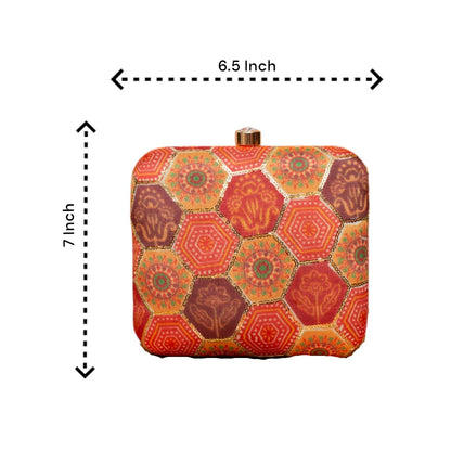 Indian Ethnic Designer Red Clutch with Bandhani Patch Work