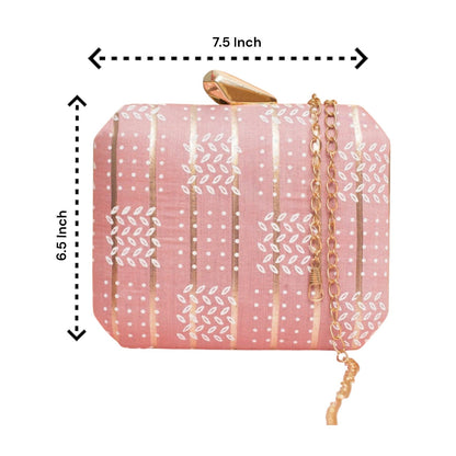 Exclusive Baby Pink Box Clutch with Block Print
