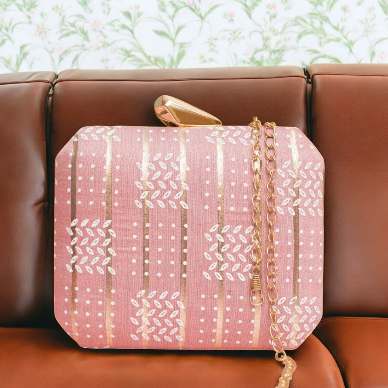 Exclusive Baby Pink Box Clutch with Block Print