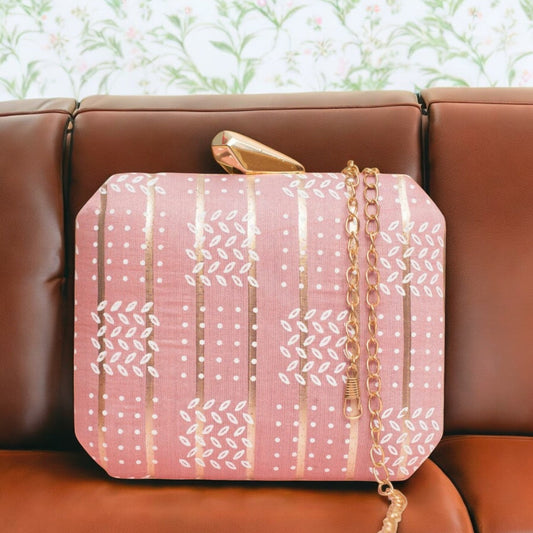 Exclusive Baby Pink Box Clutch with Block Print