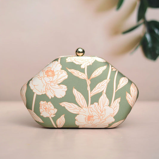 Exclusive Clutch with Unique Shape & Leaf Print