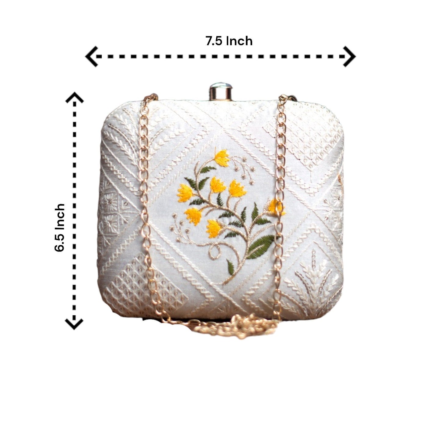 Exclusive Chikankari Box Clutch with Yellow Flower Design