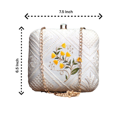 Exclusive Chikankari Box Clutch with Yellow Flower Design