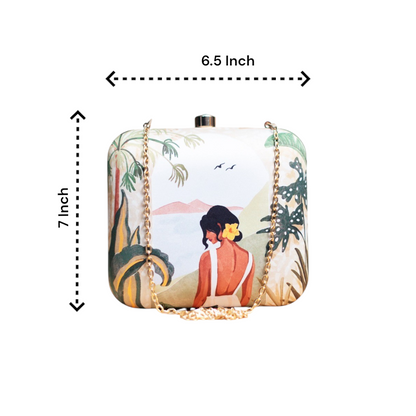 Lady on Beach Portrait Clutch with Chain