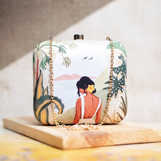 Lady on Beach Portrait Clutch with Chain