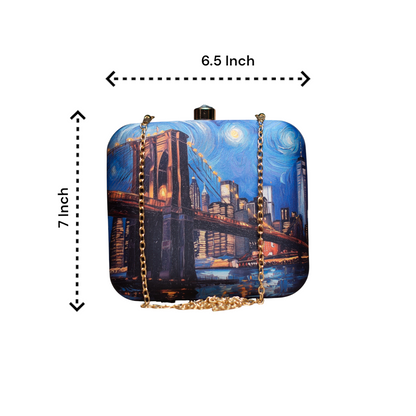 Indian Ethnic Designer Blue Clutch with NYC Portrait