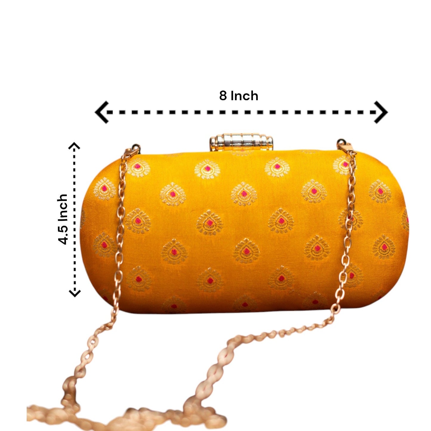 Exclusive Yellow Zari Cylindrical Shape Clutch