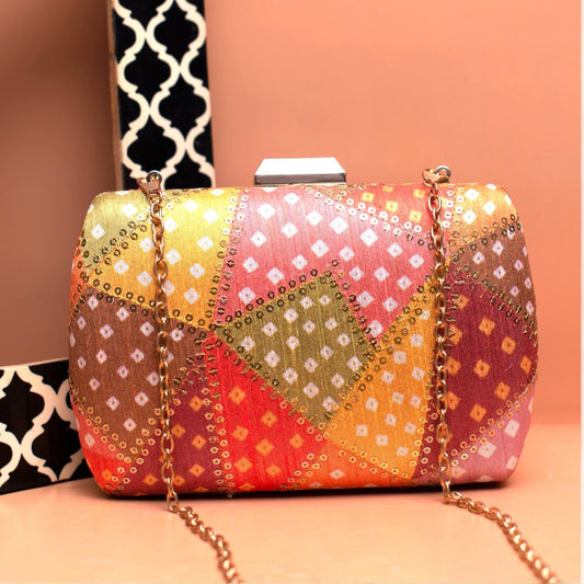 Exclusive Multicolor Bandhani Patch Work Clutch