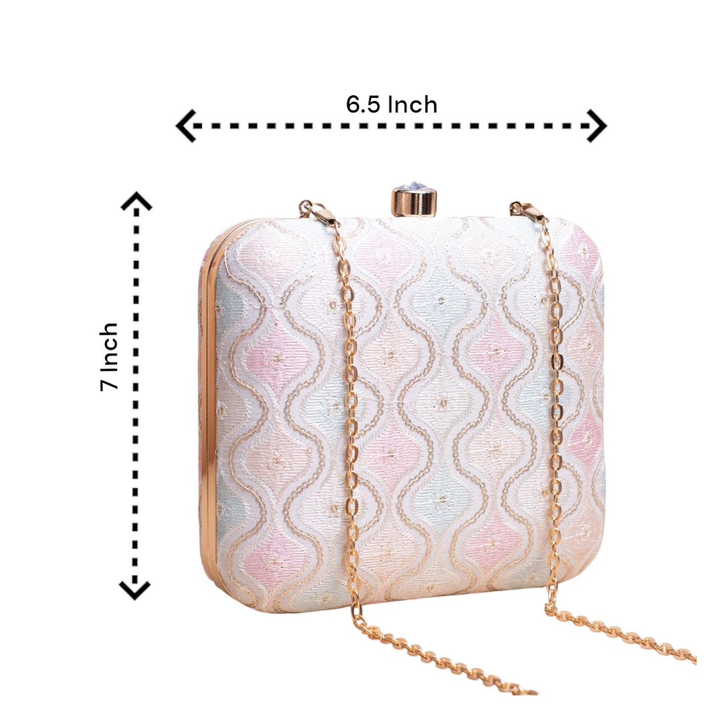 Indian Ethnic Designer White Chikankari Clutch with Wave Design