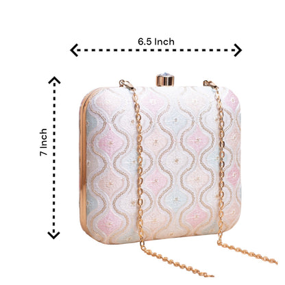 Indian Ethnic Designer White Chikankari Clutch with Wave Design