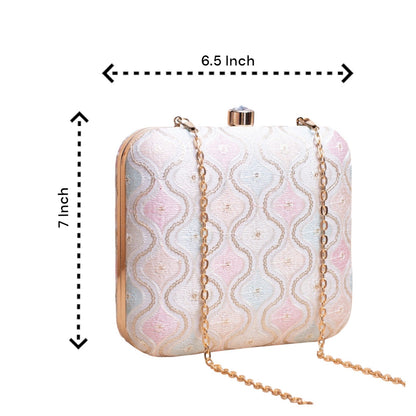 Indian Ethnic Designer White Chikankari Clutch with Wave Design