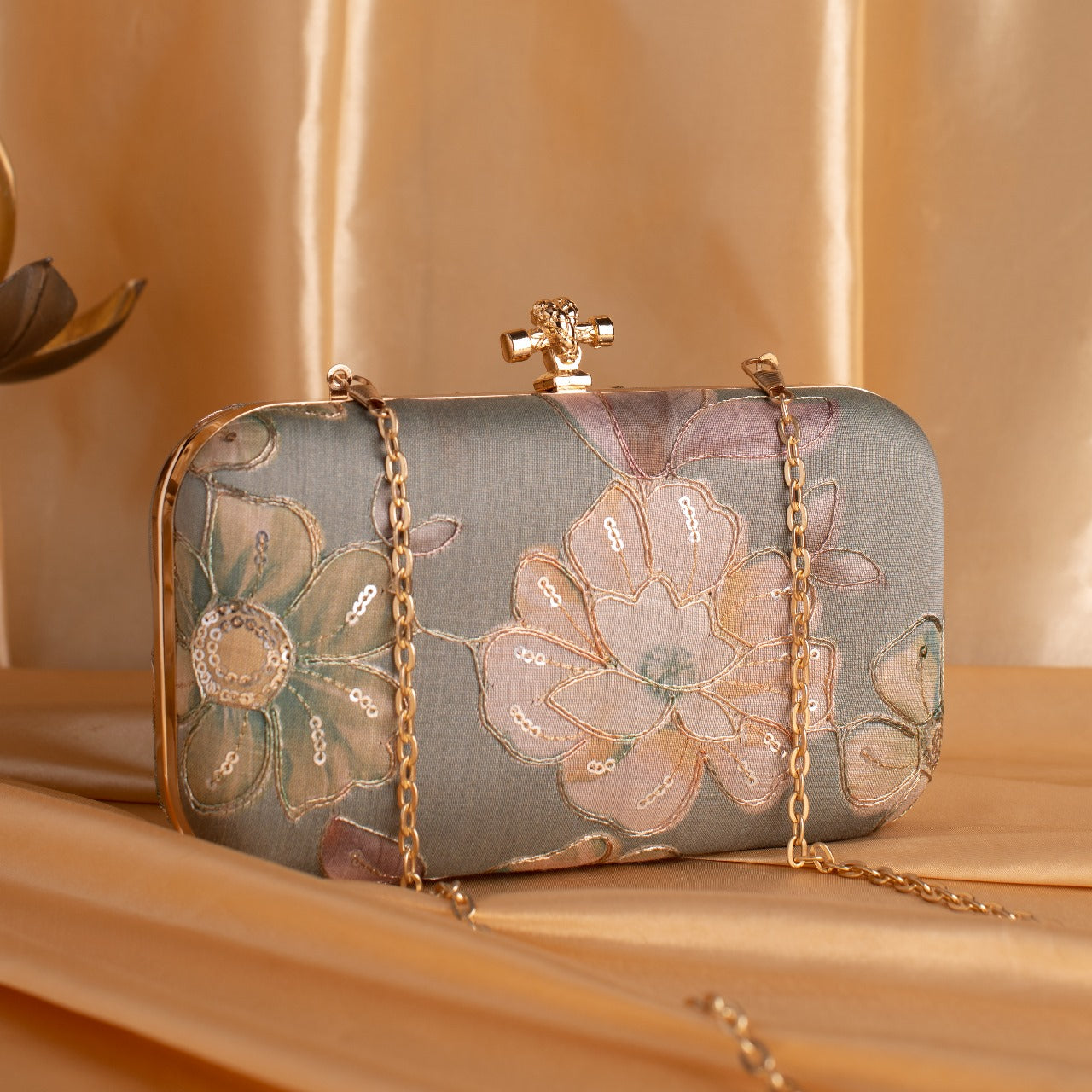 Indian Ethnic Designer Clutch with Ethnic Embroidery of Flower Design