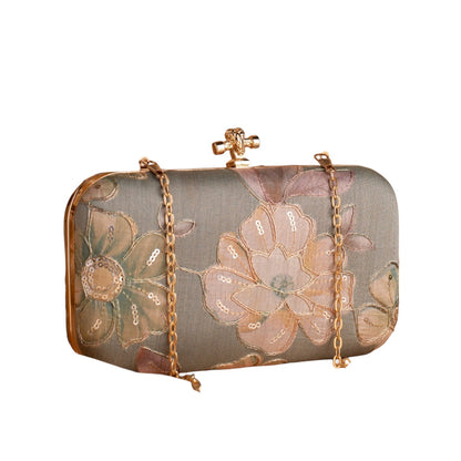 Indian Ethnic Designer Clutch with Ethnic Embroidery of Flower Design