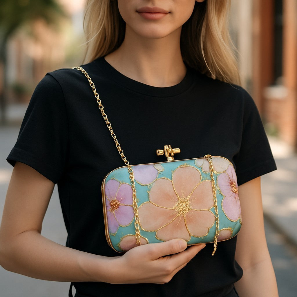 Indian Ethnic Designer Clutch with Ethnic Embroidery of Flower Design