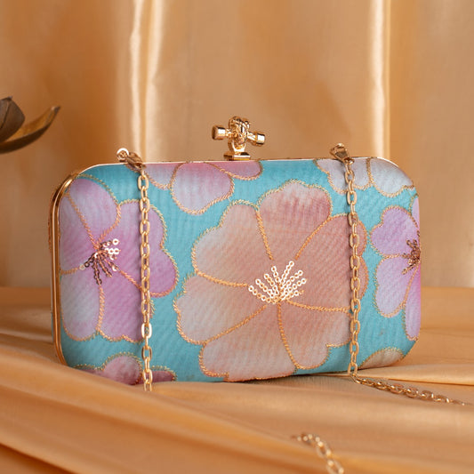 Indian Ethnic Designer Clutch with Ethnic Embroidery of Flower Design