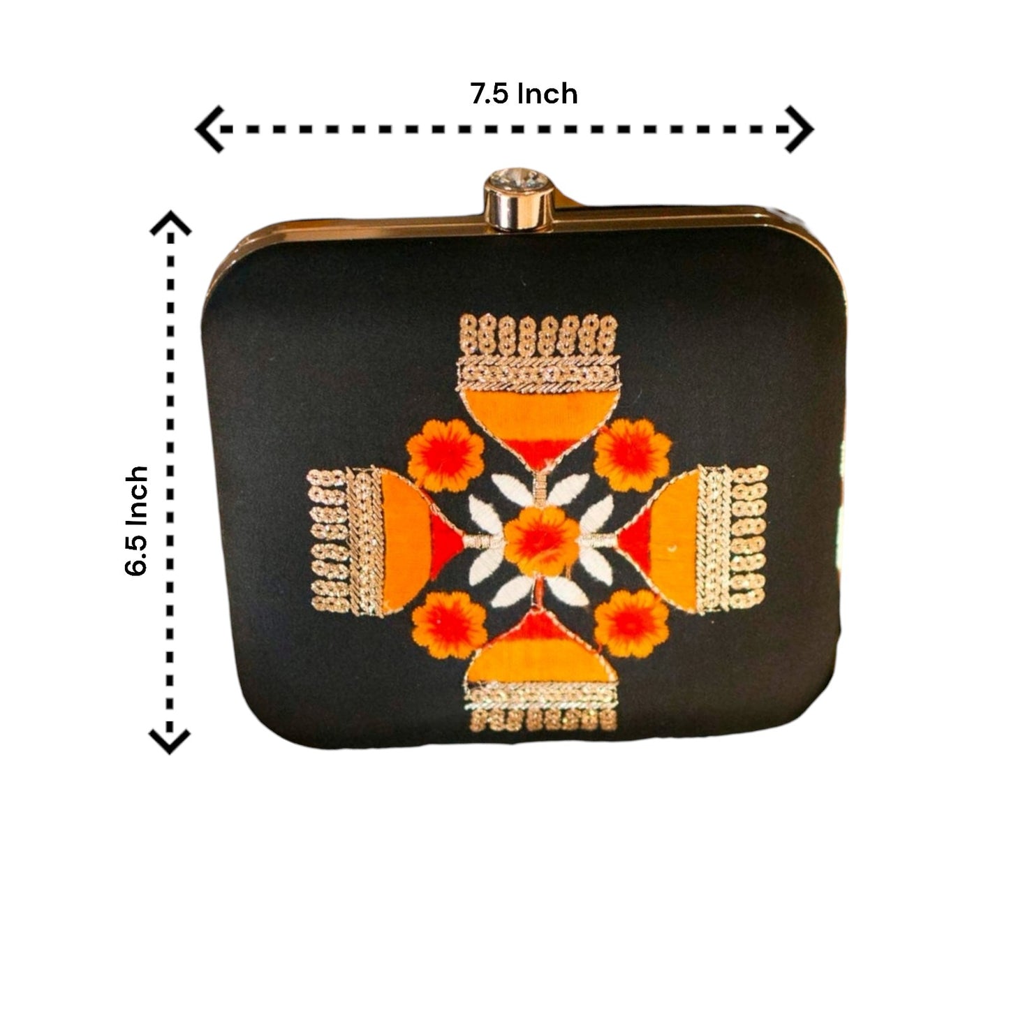 Exclusive Black Box Clutch with Embroidery