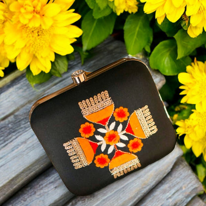 Exclusive Black Box Clutch with Embroidery