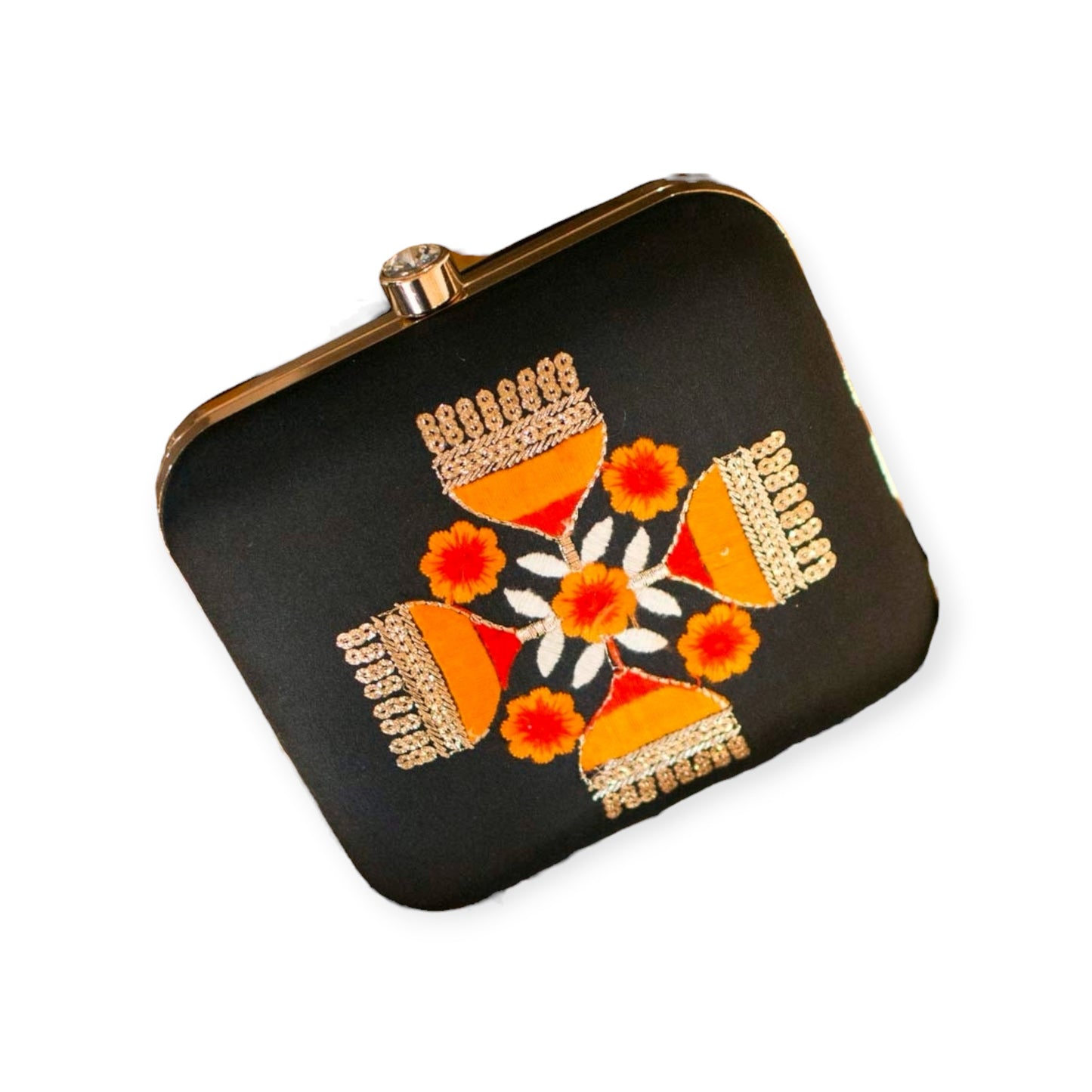 Exclusive Black Box Clutch with Embroidery
