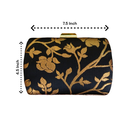 Exclusive Black Clutch with Golden Floral Design