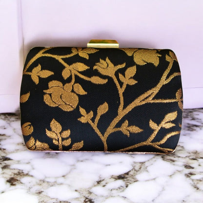 Exclusive Black Clutch with Golden Floral Design