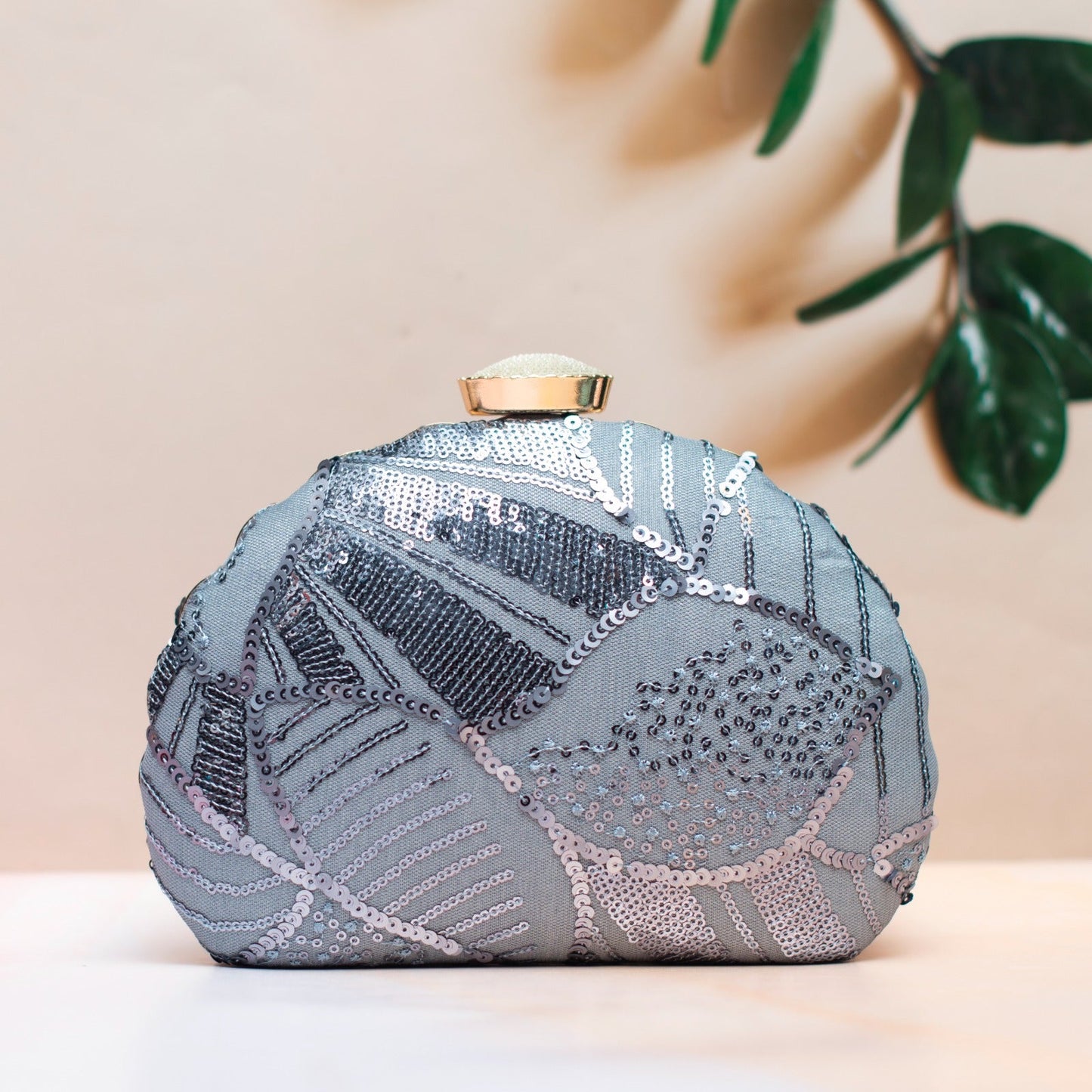 Indian Ethnic Designer Sequence Work Clutch with Unique Shape