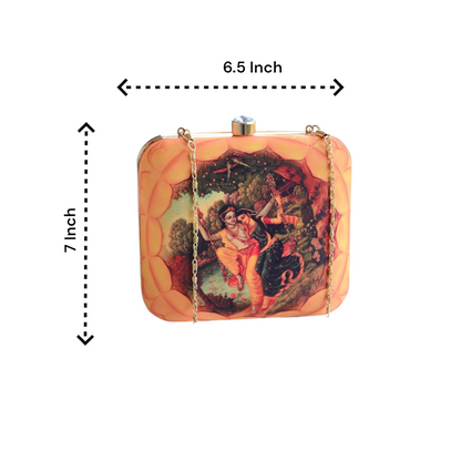 Indian Ethnic Designer Clutch with Radha Krishna on Swing Portrait