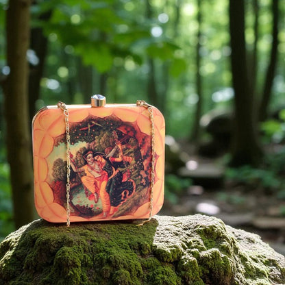 Indian Ethnic Designer Clutch with Radha Krishna on Swing Portrait