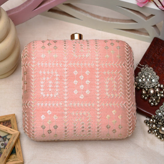 Indian Ethnic Designer Peach Clutch with Chikankari Work