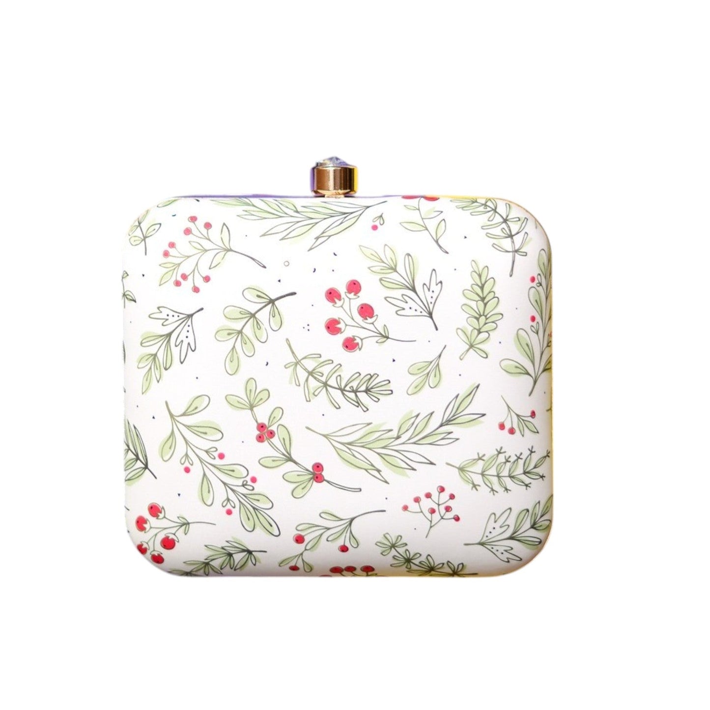 Indian Ethnic Designer Cream Clutch with Cherry & leaf Design