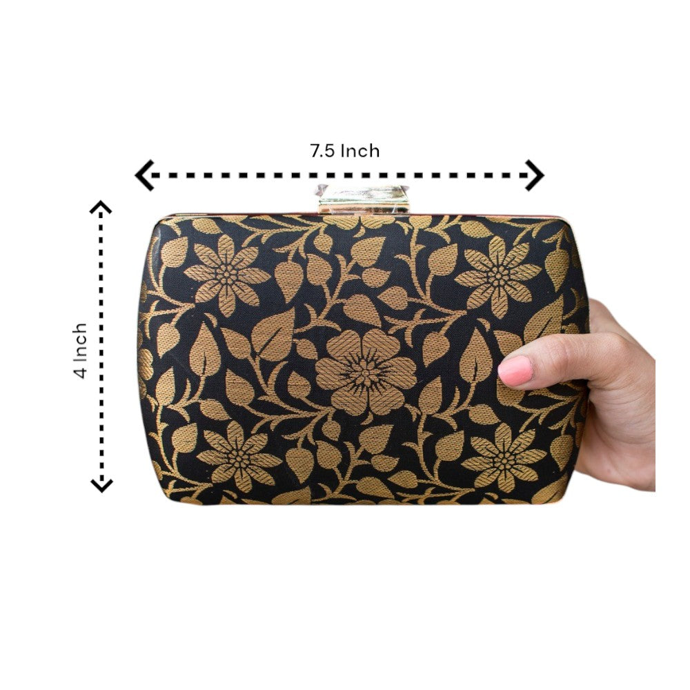 Exclusive Black Clutch with Golden Floral Design
