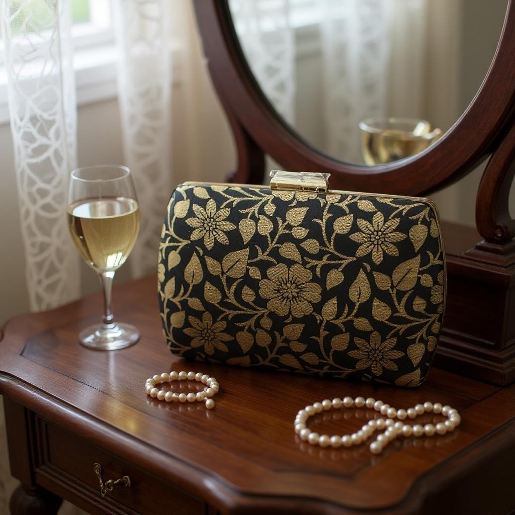 Exclusive Black Clutch with Golden Floral Design