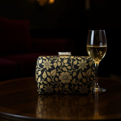 Exclusive Black Clutch with Golden Floral Design