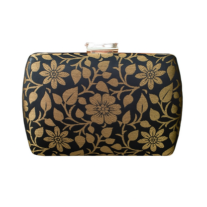 Exclusive Black Clutch with Golden Floral Design