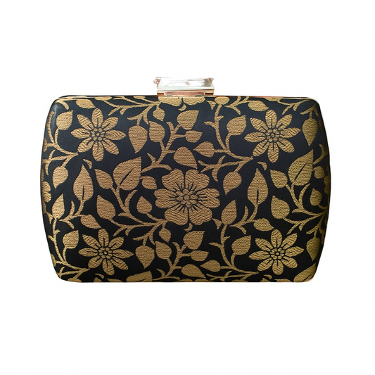 Exclusive Black Clutch with Golden Floral Design
