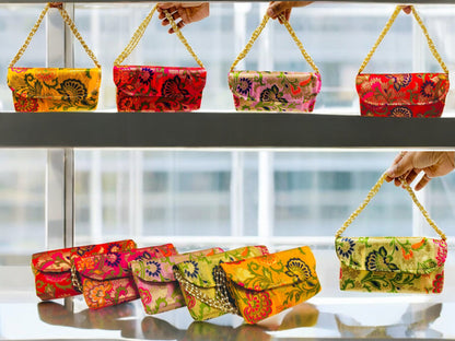 Banarsi Silk Clutch with Pearl Belt , Set of 5