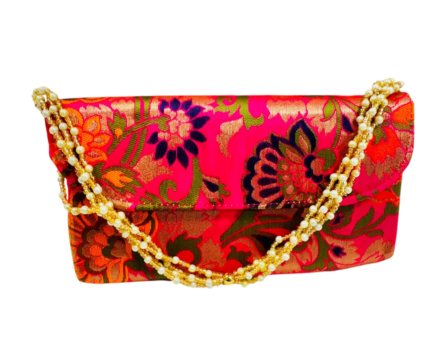 Banarsi Silk Clutch with Pearl Belt