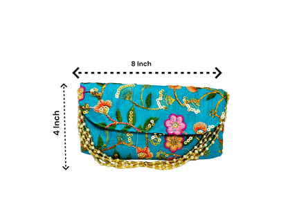 Embroidered Silk Clutch with Pearl Belt , Set of 5