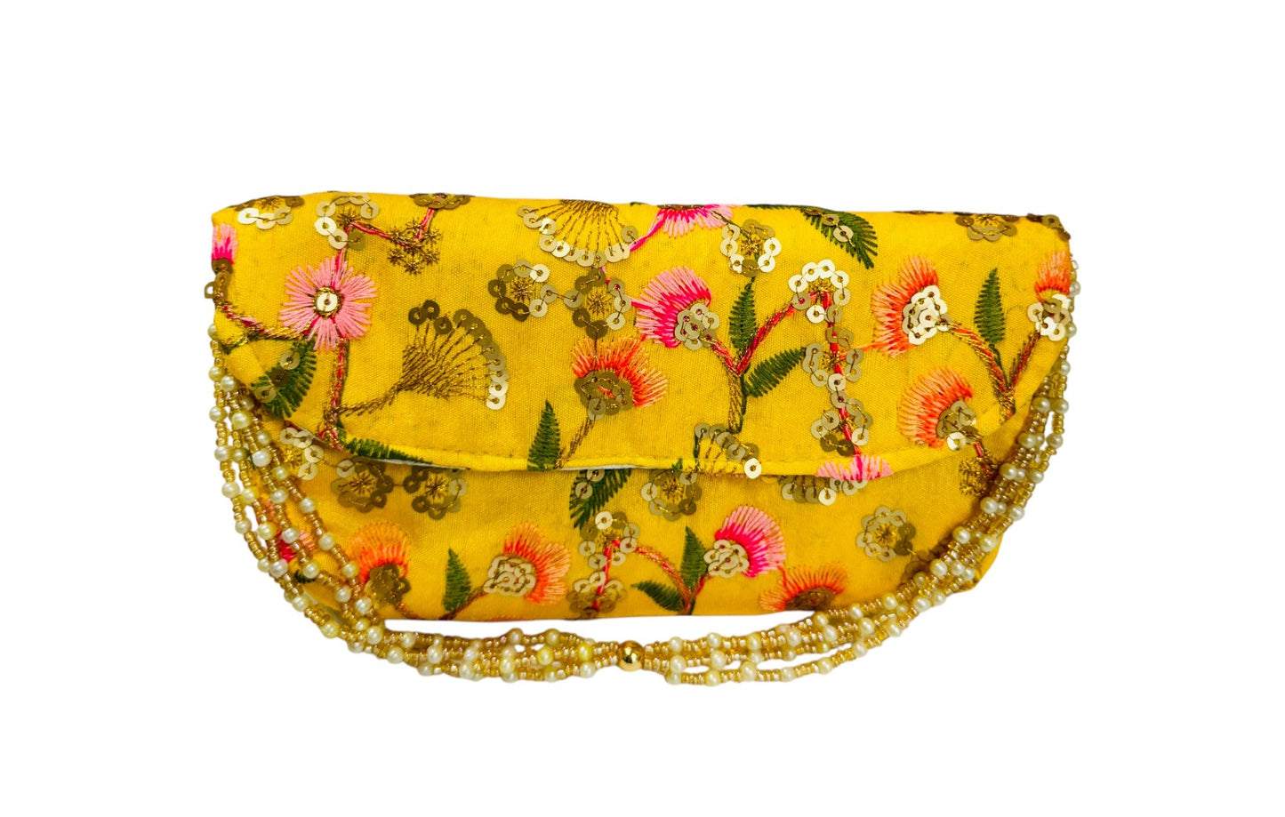 Embroidered Silk Clutch with Pearl Belt