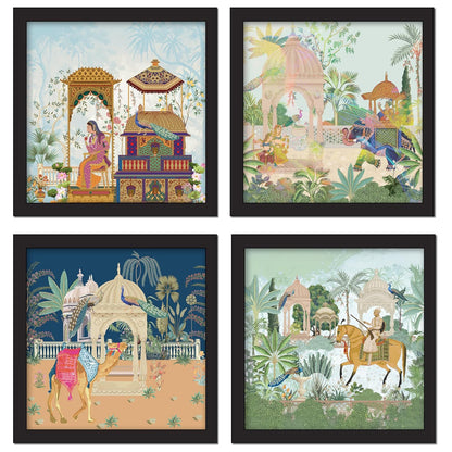 Set of 4 Art Framed Painting For Home, Living Room, Hall | Traditional Rajasthani Pichwai Art Paintings With Frame For Home Decor