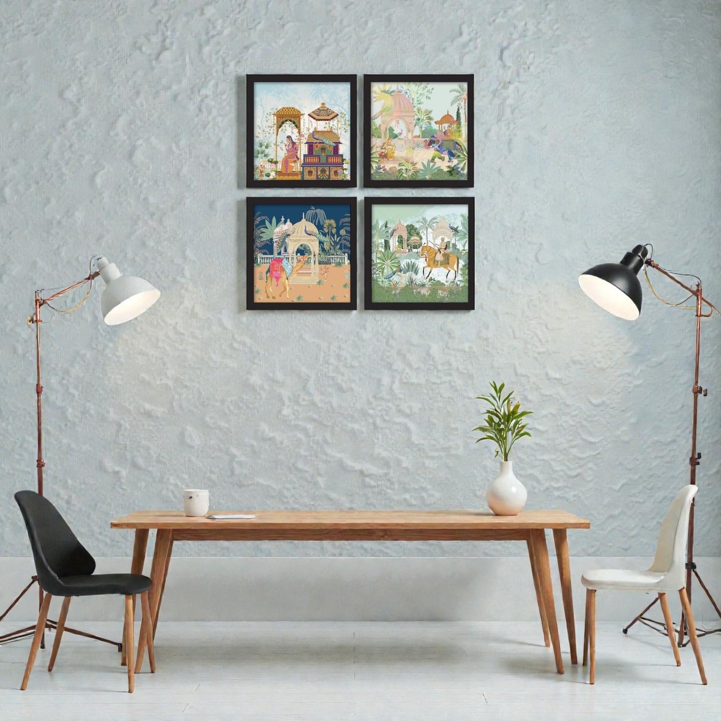 Set of 4 Art Framed Painting For Home, Living Room, Hall | Traditional Rajasthani Pichwai Art Paintings With Frame For Home Decor