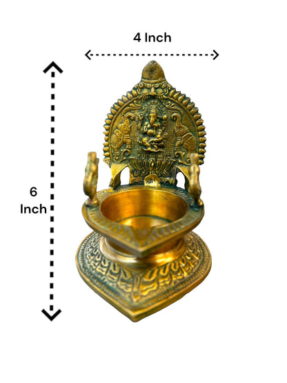 Brass Laxmi Diya with Peacock on Sides