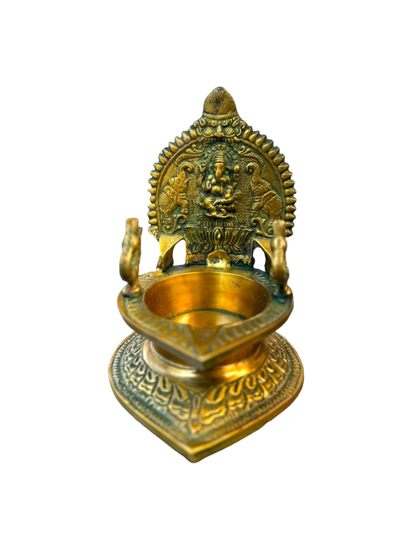 Brass Laxmi Diya with Peacock on Sides