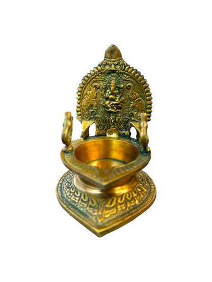 Brass Laxmi Diya with Peacock on Sides